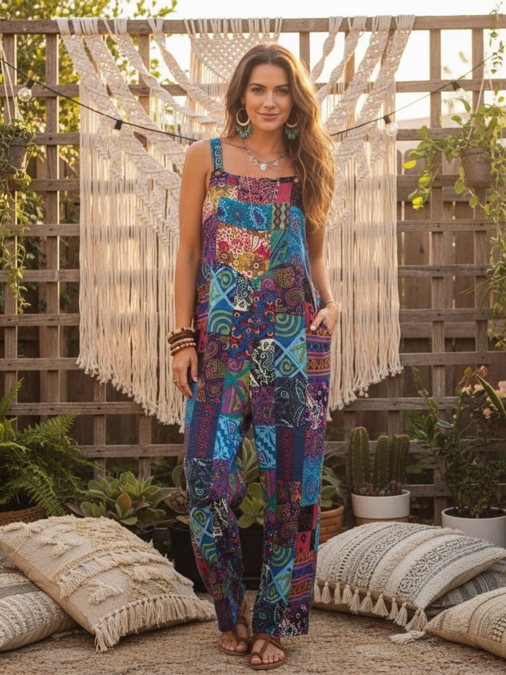 Patchwork Wide-Leg Jumpsuit in Multicolor